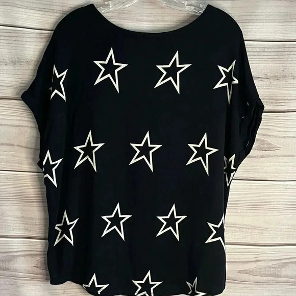 BUFFALO David Bitton Black Star‎ Print Short Sleeve Knit Blouse Size M - Picture 6 of 7